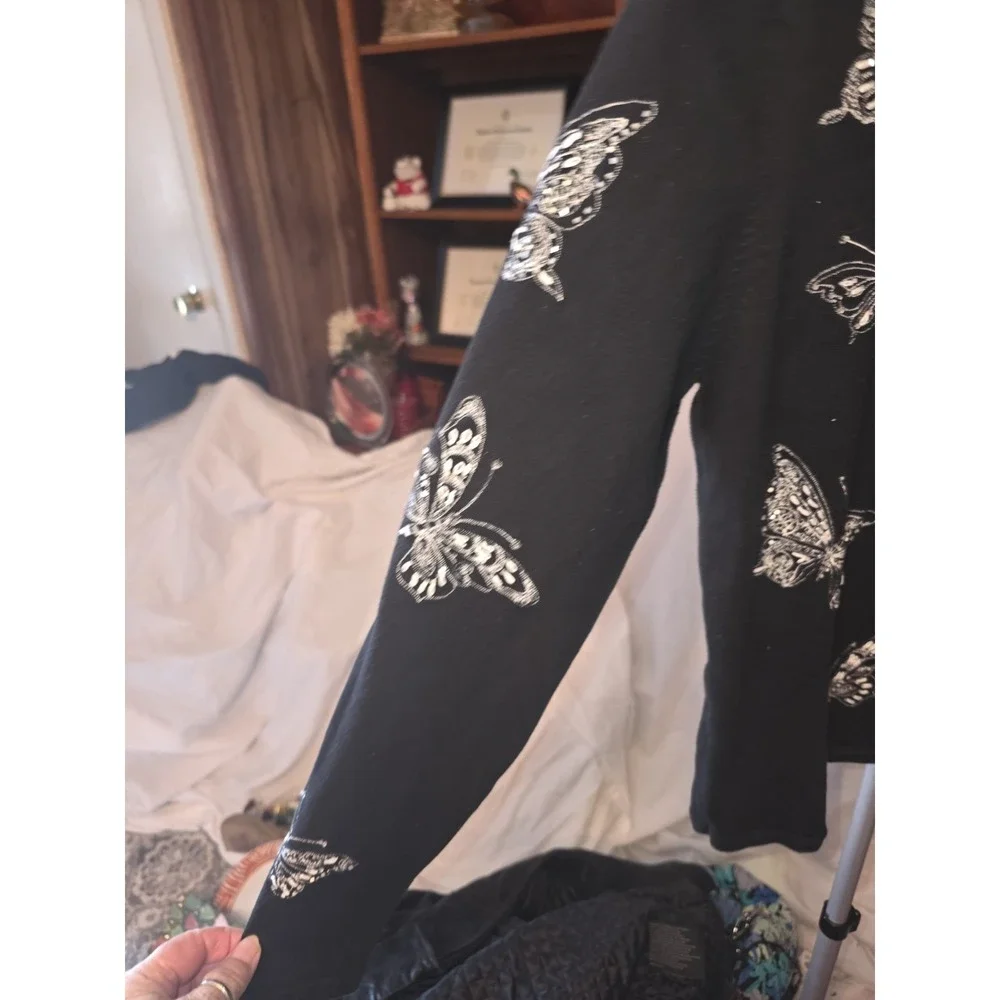 marisa christina Butterfly Sweater. Black With White Butterflies. Size L.18-20